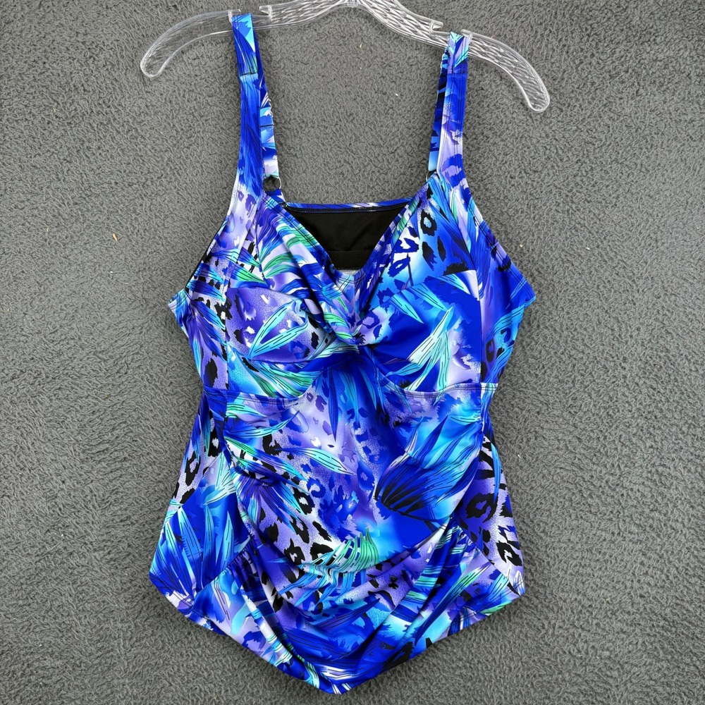Jinxueer Women Blue Tropical Leopard Print Ruched One Piece Swimsuit‎ Size M